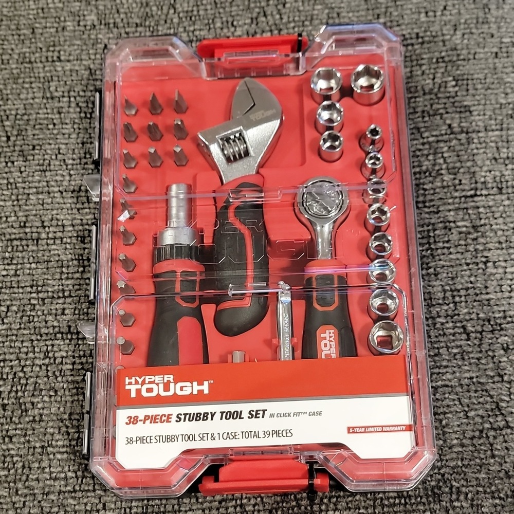 HYPER Tough 38-Piece Stubby Tool Set 42031CF Hard Case SAE Metric Chrome Finish
